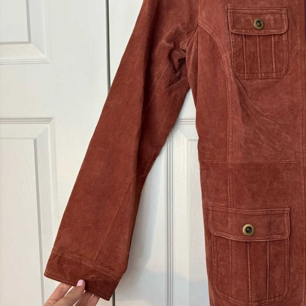 Vintage Genuine Suede Leather Belted Coat Western Cowboy Rodeo Biker Grunge Boho - Picture 3 of 11